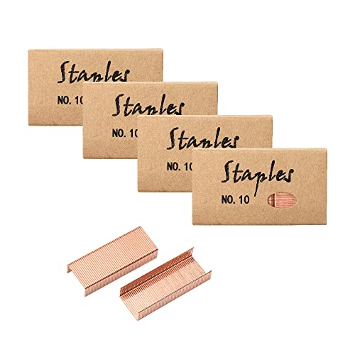Heftklammern-Set, 4 Stück, rotgoldene Mini-Heftklammern, Nr. 10, Nachfüllpackung, staufrei, 1000 Stück pro Packung von Mogoostry