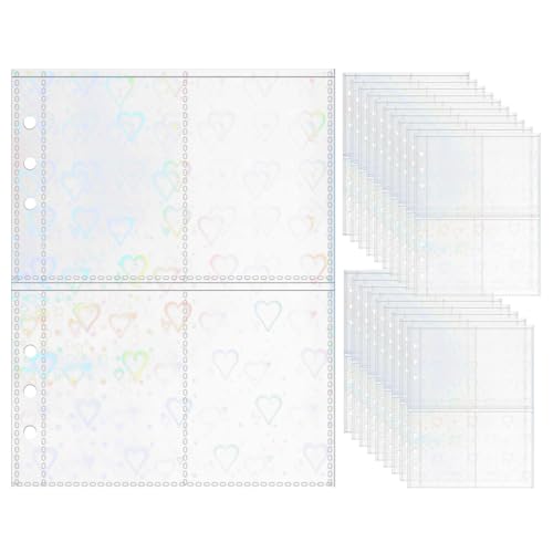 Mogoostry A5-Blattschoner für 6-Ringbuch, 20 Blatt, transparente Seitenschutz, Kunststoff, Fotoalbumhüllen, herzförmig, Dekor, einlagig, 4 Taschen von Mogoostry