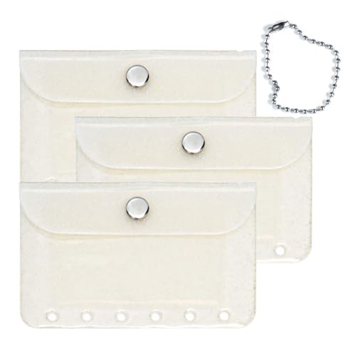 Mogoostry A7 Bindertaschen, transparent, 6 Löcher, Schnappverschluss, weiß, glitzernd, Geldbörse, Kartenhalter, Schlüsselanhänger, Organizer, 3 Stück Mogoostry A7 Bindertaschen, transparent, 6 Löcher, Schnappverschluss, weiß, glitzernd, Geldbörse, Kartenhalter, Schlüsselanhänger, Organizer, 3 Stück von Mogoostry