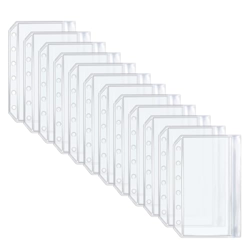 Mogoostry A7 Druckverschluss-Taschen aus transparentem PVC, flach verschließbar, mit seitlich offenem Reißverschluss, 12 Stück von Mogoostry