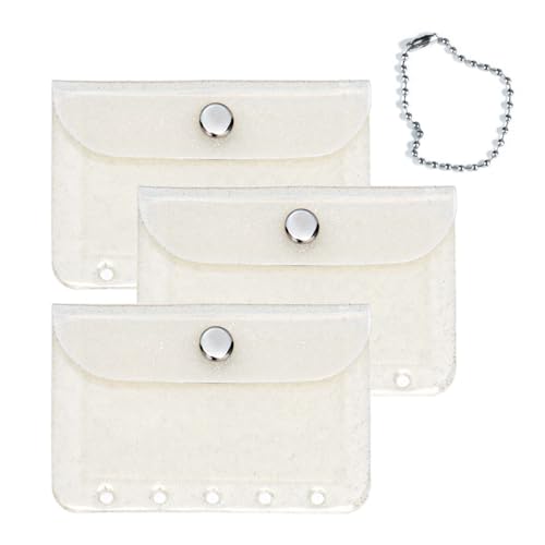 Mogoostry A8 Bindertaschen, transparent, 5 Löcher, Schnappverschluss, weiß, glitzernd, Kartenhalter, Schlüsselanhänger, Organizer, 3 Stück Mogoostry A8 Bindertaschen, transparent, 5 Löcher, Schnappverschluss, weiß, glitzernd, Kartenhalter, Schlüsselanhänger, Organizer, 3 Stück von Mogoostry