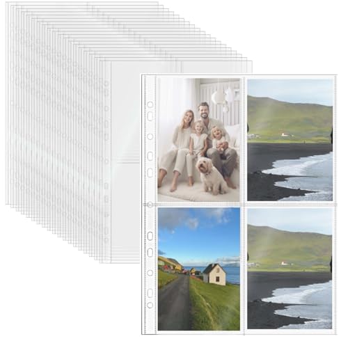 Mogoostry Transparente A4-Blatt-Schutzhüllen, 4 Taschen, 20 Blatt, 11 Löcher, oben offen, Fotoalbumhüllen, Fotokartensammlung, Seitenschutz Mogoostry Transparente A4-Blatt-Schutzhüllen, 4 Taschen, 20 Blatt, 11 Löcher, oben offen, Fotoalbumhüllen, Fotokartensammlung, Seitenschutz von Mogoostry