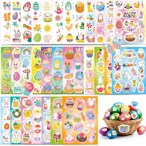 MoguGo 450 Stück Ostereier Aufkleber,Oster Sticker, Osterei Hase Aufkleber, Ostern Kinder Stickers, Ei Hase Küken Sticker,Easter Stickers, Osterdeko Geschenke von MoguGo