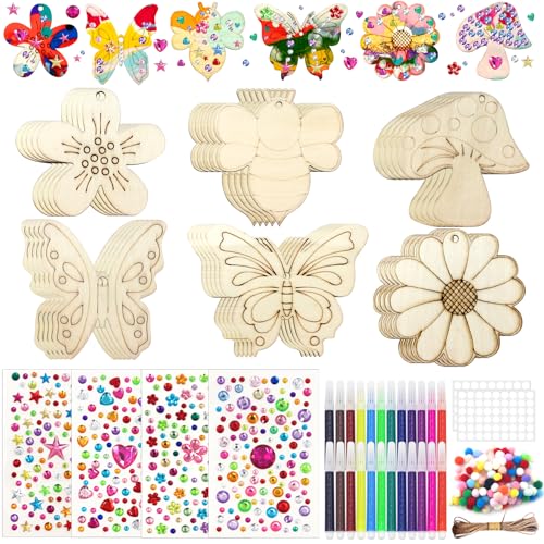 MoguGo 60 Stück Schmetterling Bastelsets Kinder Holz Blume DIY Basteln Kindergeburtstag mit Aquarellstift & Edelsteinaufkleber für DIY Geburtstag Basteln Deko MoguGo 60 Stück Schmetterling Bastelsets Kinder Holz Blume DIY Basteln Kindergeburtstag mit Aquarellstift & Edelsteinaufkleber für DIY Geburtstag Basteln Deko von MoguGo