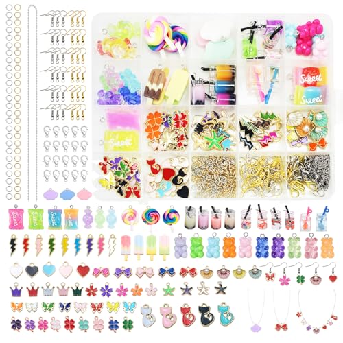 MoguGo Charms Anhänger Set 420 Stück – DIY Schmuck Selber Machen, mit Bubble Tea, Schmetterling, Gummibärchen – Bastelset für Armband, Ohrringe & Schlüsselanhänger von MoguGo