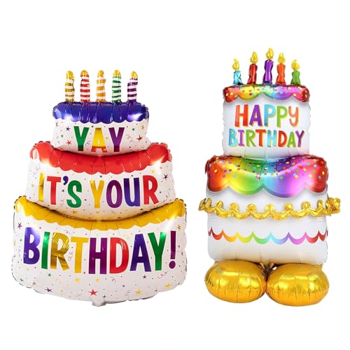 Moguri® XXL Folienballon Happy Birthday,Happy Birthday Luftballon Stehend,Geburtstagsballons Aufblasbare Torten und Geschenk,Helium Ballon Geburtstag Party Dekoration von Moguri