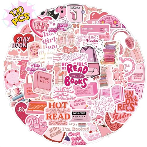Moguri 120 Stück Rosa Buchaufkleber, Ästhetische Vinyl Sticker Set für Laptop, Skateboard, Wasserflasche, Buchliebhaber, Geschenk für Kinder, Mädchen, Frauen, Book Merch Aufkleber für Scrapbook Moguri 120 Stück Rosa Buchaufkleber, Ästhetische Vinyl Sticker Set für Laptop, Skateboard, Wasserflasche, Buchliebhaber, Geschenk für Kinder, Mädchen, Frauen, Book Merch Aufkleber für Scrapbook von Moguri