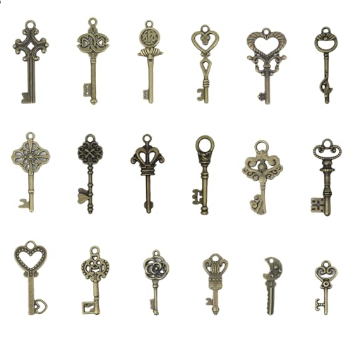 Moguri 18 Stück mini Schlüssel Deko Vintage Mixed Alte Antike Deko Halskette Anhänger Klassische Dekoration Schlüssel Hochzeit Retro Schlüssel Bronze Schlüssel von Moguri
