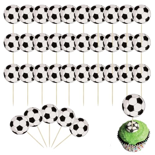 Moguri 36 Stück Fußball Cupcake Topper mit Sportthema, Fußball Cupcake Lebensmittel Zahnstocher, Babyparty Kuchendekorationen für Sportbälle, Fußballthema Dekorationen Moguri 36 Stück Fußball Cupcake Topper mit Sportthema, Fußball Cupcake Lebensmittel Zahnstocher, Babyparty Kuchendekorationen für Sportbälle, Fußballthema Dekorationen von Moguri