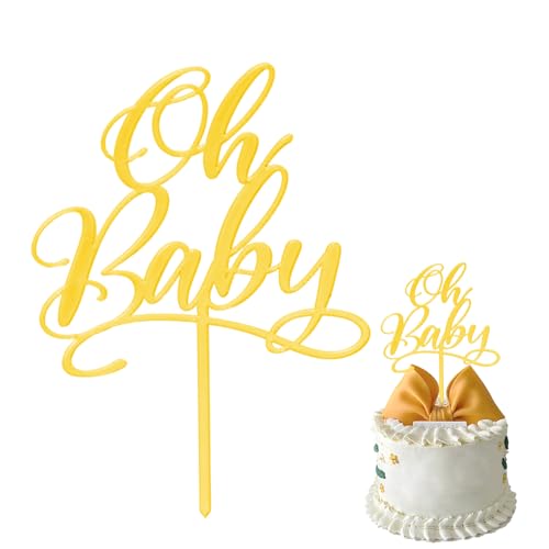 Moguri Oh Baby Goldenes Acryl Kuchen Topper Holzkuchen Pfahl Kuchen Deko Tortendekoration für Baby Dusche Baby Geburt Baby Dusche Geschlecht Reveal Party Deko von Moguri