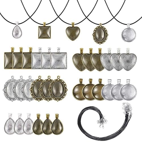 75 Stück Anhänger Tabletts Set mit Transparente Glas Cabochons und Halskette Schnur für DIY Handwerk Anhänger Schmuckherstellung 75 Stück Anhänger Tabletts Set mit Transparente Glas Cabochons und Halskette Schnur für DIY Handwerk Anhänger Schmuckherstellung von Moguxb