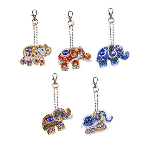 Moguxb DIY 5D Elefant Diamant Malerei Schlüsselanhänger 5 Stück Diamond Painting Anhänger Set mit Diamant Malwerkzeug DIY Schlüsselanhänger für Telefon Handtasche Charms Zubehör von Moguxb