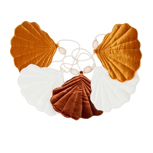 Moi Mili Deko-Girlande Banner mit 5 Muscheln 300 cm Wanddekoration Kinderzimmer Samtmuscheln Baumwollkordel von Moi Mili