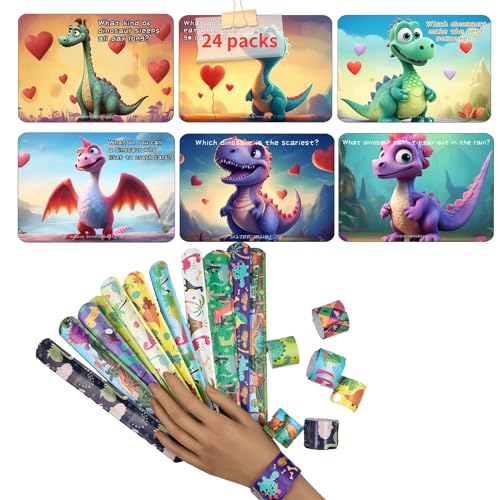 MoimTech Dinosaurier-Valentinstagskarten für Kinder, Slap Armbänder mit Witzen, Super Fun Pack Sortiment, 24 Karten mit Umschlägen und Slap Armbändern MoimTech Dinosaurier-Valentinstagskarten für Kinder, Slap Armbänder mit Witzen, Super Fun Pack Sortiment, 24 Karten mit Umschlägen und Slap Armbändern von MoimTech