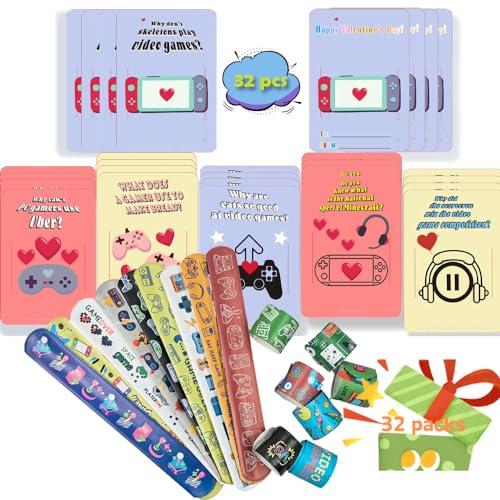 MoimTech Valentinstagskarten für Kinder, Slap Armbänder mit Witzen, super lustiges 32 Pack Sortiment, 32 Karten mit Umschlägen und Slap Armbändern MoimTech Valentinstagskarten für Kinder, Slap Armbänder mit Witzen, super lustiges 32 Pack Sortiment, 32 Karten mit Umschlägen und Slap Armbändern von MoimTech