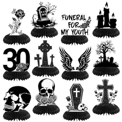 Moinchore 12 Stück "Death to My 20s Birthday Party Decorations Rip 20s Honeycomb Centerpieces Black Goth 30th Birthday Table Topper Gothic Table Decoration for Party Favors Supplies(death to My 20s) von Moinchore