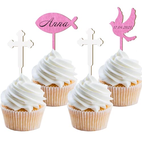 12 Stück Holz Cupcake Toppers Kommunion Mädchen, Tortendeko Konfirmation Mädchen, Holz Fische Taube Kreuz Cake Topper Kommunion Taufe Deko für Erstekommunion Deko, Taufe Party Dekoration (Mix Rose) 12 Stück Holz Cupcake Toppers Kommunion Mädchen, Tortendeko Konfirmation Mädchen, Holz Fische Taube Kreuz Cake Topper Kommunion Taufe Deko für Erstekommunion Deko, Taufe Party Dekoration (Mix Rose) von Moitkptt
