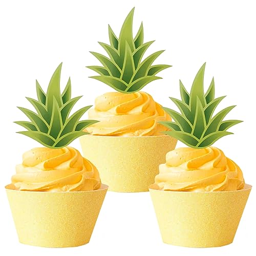 24 Stück Ananas Cupcake Topper, Tropische Hawaii Deko, Aloha Cupcake Topper für Hawaii Aloha Luau Poolparty Sommerparty Dekoration (Ananas) von Moitkptt