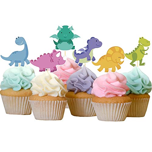 24 Stück Dinosaurier Geburtstag Cupcake Topper, Dinosaurier Kuchen Deko, Tortendeko für Kinder Geburtstagsfeier Zubehör Baby-Dusche Party Dekorationen Kuchendekoration (Dinosaurier) von Moitkptt