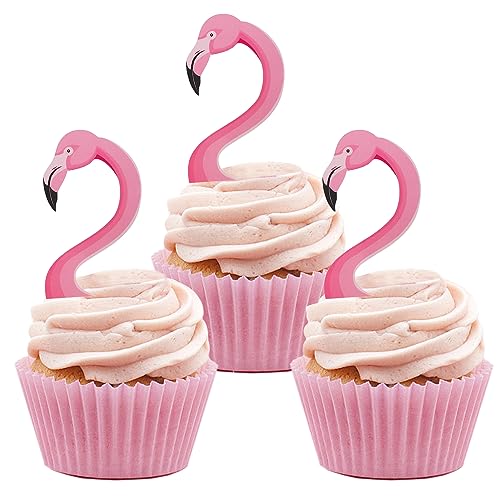 24 Stück Flamingo Cupcake Toppers, tropische Dekoration Kuchen Geburtstag, Aloha Cake Topper Dekoration für Hawaii Aloha Luau Sommerparty Dekoration (Flamingo) von Moitkptt