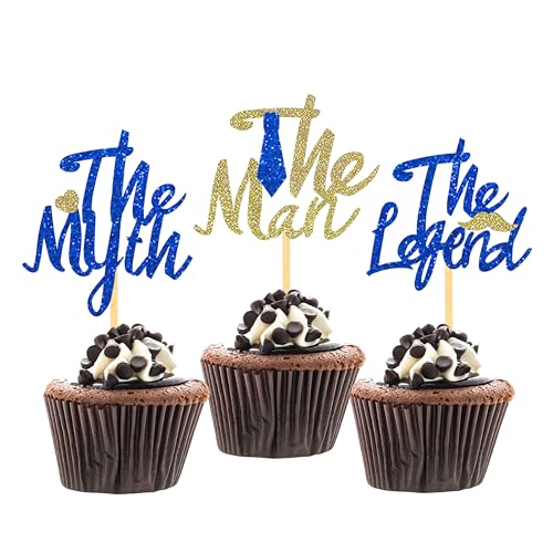 24 Stück Glitzer Vatertag Deko Cupcake Toppers, Vatertag Tortendeko, Father's day Geburtstag Deko für Vatertag Father's Day Geburtstag Party (The Man Blau) von Moitkptt