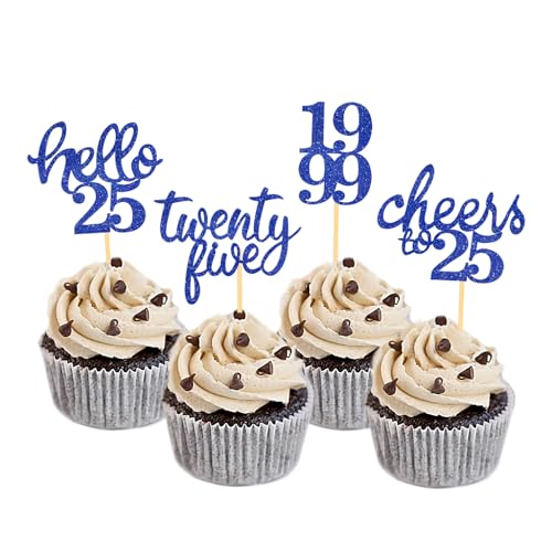 24 Stück glitzernde Kuchendekoration, 25 Jahre, Geburtstag, Happy Birthday, Cake Topper, Deko Kuchen Geburtstag Frauen Männer (blau) von Moitkptt