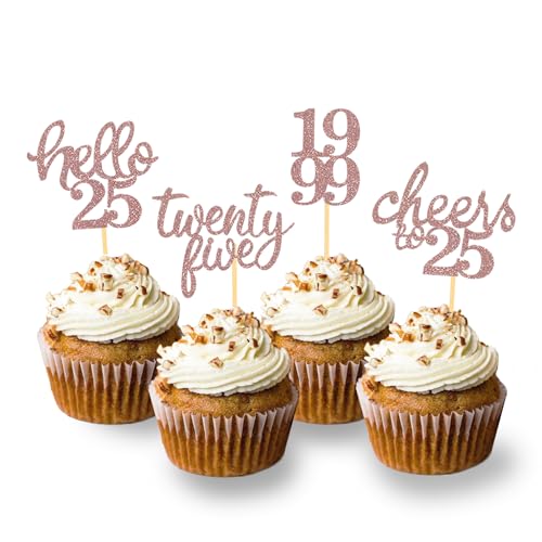 24 Stück glitzernde Kuchendekoration, 25 Jahre, Geburtstag, Happy Birthday Cake Topper, Deko Kuchen Geburtstag Frauen Männer (Roségold) von Moitkptt