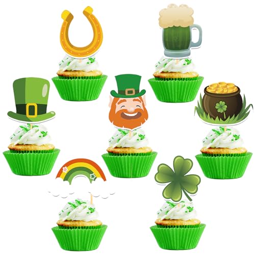 28 Stück Glitzer St. Patrick's Day Cupcake Toppers, Vierblättrige Blatt Cupcake toppers, Glitzer Hufeisen Muffin Deko, St. Patrick's Day Kuchendeko für Irische St Patricks Day Party Dekoration (Mix 2) 28 Stück Glitzer St. Patrick's Day Cupcake Toppers, Vierblättrige Blatt Cupcake toppers, Glitzer Hufeisen Muffin Deko, St. Patrick's Day Kuchendeko für Irische St Patricks Day Party Dekoration (Mix 2) von Moitkptt