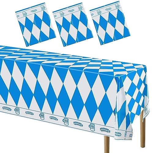 3 Stück Oktoberfest Tischdecke, Bayerische Tischdeko, Bayrisch Tischtuch, Blau Weiß Partytischdecke für Oktoberfest Deko, Bierfest Party Dekoration 130 * 275cm (3 Stück) von Moitkptt