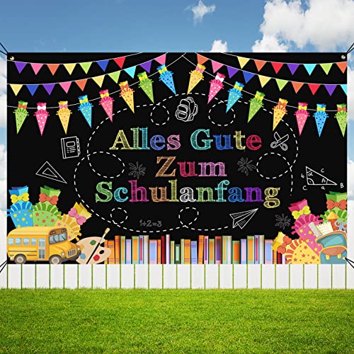 Einschulung Banner Deko, Alles Gute Zum Schulanfang Banner, Schuleinführung deko Schulkind Girlande für Schüler Kinder Mädchen Junge 180*110cm Schwarz von Moitkptt