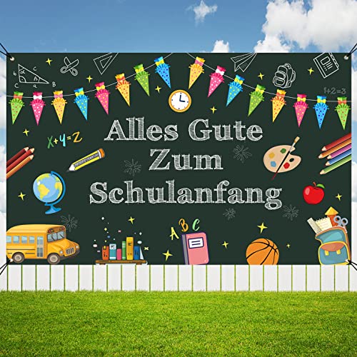 Einschulung Deko Banner, Alles Gute Zum Schulanfang Banner, Einschulung Mädchen Deko für Schulanfang Junge Mädchen 180 * 110cm Grün von Moitkptt