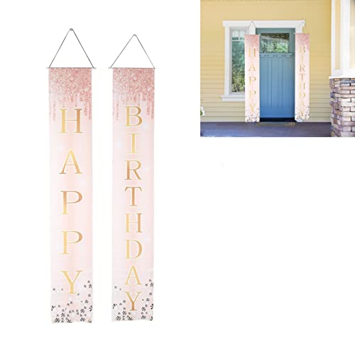 Geburtstagsbanner Deko, Happy Birthday Tür Banner, Alles Gute Zum Geburtstag Rosa Roségold Hintergrund, Geburtstags Veranda Schild Mädchen, Geburtstag Party Dekorationen für drinnen und draußen von Mokernali