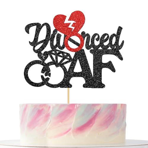 Divorced AF Cake Topper, Divorced Party Dekoration Cake Topper Broken Up Finally Done Single AF Sign Cake Decor für Männer Frauen Schwarz Glitzer von Mokonate