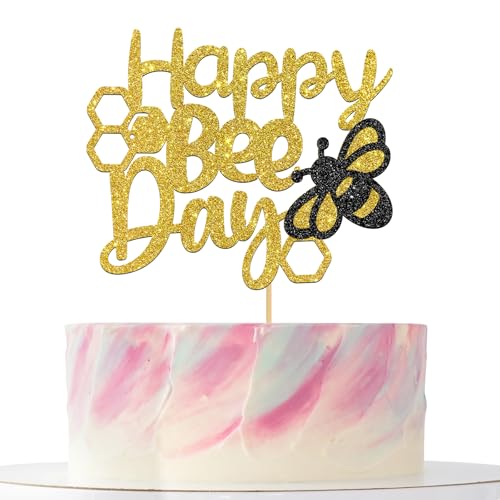 Happy Bee Day Tortenaufsatz, goldfarbene Glitzer-Hummel-Kuchendekoration, Bienenkuchendekorationen für Jungen und Mädchen, Neugeborene Happy Bee Day Tortenaufsatz, goldfarbene Glitzer-Hummel-Kuchendekoration, Bienenkuchendekorationen für Jungen und Mädchen, Neugeborene von Mokonate