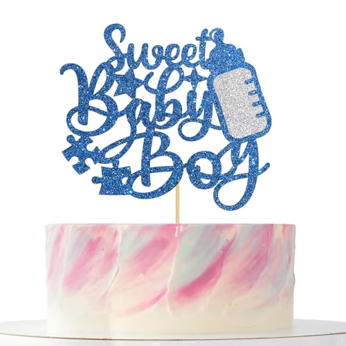 Sweet Baby Boy Tortenaufsatz, Oh Boy Babyparty-Kuchendekorationen für Jungen, Babyparty, Taufe, Tortenaufsatz für den ersten Geburtstag/Geschlechtsoffenbarung, Blau und Silber Glitzer Sweet Baby Boy Tortenaufsatz, Oh Boy Babyparty-Kuchendekorationen für Jungen, Babyparty, Taufe, Tortenaufsatz für den ersten Geburtstag/Geschlechtsoffenbarung, Blau und Silber Glitzer von Mokonate