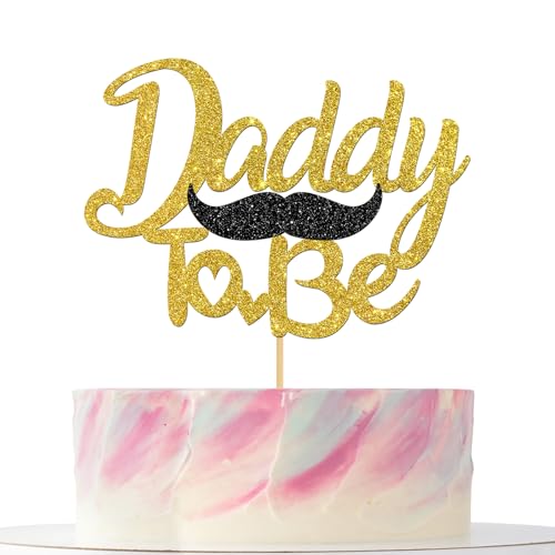 Tortenaufsatz mit Aufschrift "Daddy to Be", "Best Dad Ever" Super Papa, schwangere Geschlechtsoffenbarung, Party-Kuchendekoration, goldener Glitzer von Mokonate