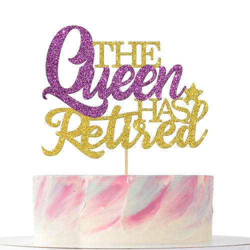 Tortenaufsatz mit Aufschrift "The Queen has Retide", Schwarz und Gold, Glitzer, Abschied, Ruhestand, neues Abenteuer, Party-Dekorationen für Frauen Tortenaufsatz mit Aufschrift "The Queen has Retide", Schwarz und Gold, Glitzer, Abschied, Ruhestand, neues Abenteuer, Party-Dekorationen für Frauen von Mokonate