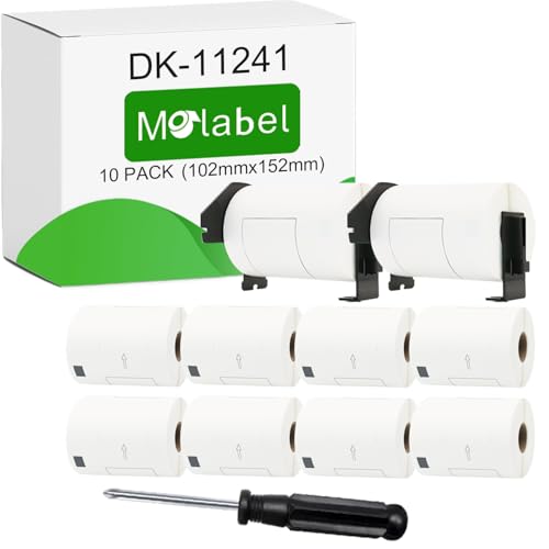 Molabel - 10 Rollen DK-11241 Versandetiketten, 102 mm x 152 mm, insgesamt 1200 Etiketten, mit 2 abnehmbaren Haltern und einem Schraubendreher, geeignet für Brother QL Etikettendrucker. Molabel - 10 Rollen DK-11241 Versandetiketten, 102 mm x 152 mm, insgesamt 1200 Etiketten, mit 2 abnehmbaren Haltern und einem Schraubendreher, geeignet für Brother QL Etikettendrucker. von Molabel