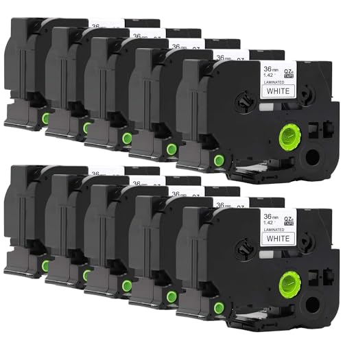 Molabel 10pack TZe-261 Black on white 36mm x 8m compatible with Brother equipment tape for Brother Pt-530, Pt-550,Pt-D800W, Pt-P900W,Pt-P950NW, Pt-9200DX, Pt-9200PC, Pt-9400, Pt-9500PC,Pt-9600 von Molabel