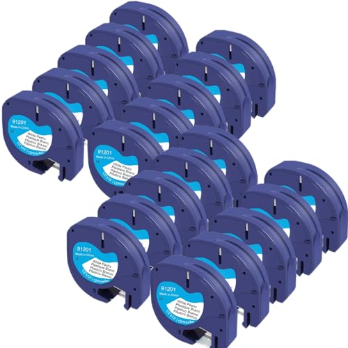 Molabel 20pack Compatible Letratag Label Tape Replacement for Dymo Letratag 91221 S0721660 91201,12 mm x 4 m Black on White Plastic Letratag Tape for LT-100H LT110T Label Printers Black on White von Molabel