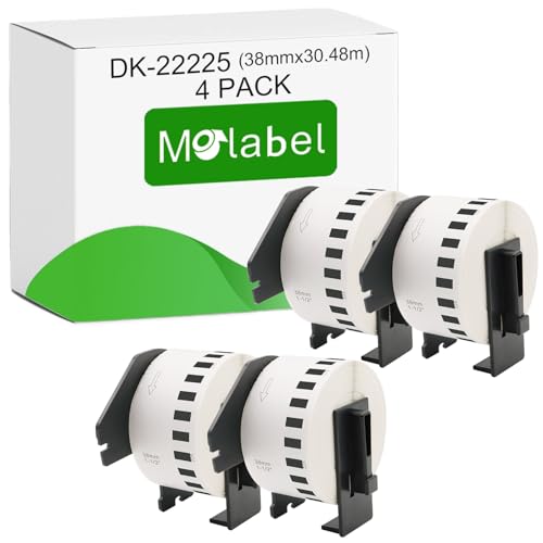 Molabel Kontinuierliches Etikett 4 x DK-22225, geeignet für verschiedene Druckermodelle wie Brother QL-500,QL-500A,QL-500BS,QL-500BW,QL-550,QL-560,QL-560VP,QL-560YX QL-700,QL-710W,QL-800 38mm*30.48m von Molabel