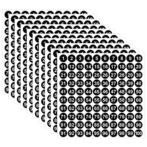 2500 Stück 1 bis 100 Zahlenaufkleber, 25 Blatt Vinyl Nummernaufkleber wasserdichte Etiketten selbstklebende nummerierte Aufkleber für Inventarsortierung Organisation Aufbewahrungsbox(1,2 cm) von Molain