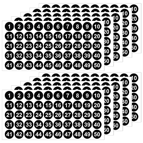 500 Stück 1 bis 50 Nummernaufkleber, 10 Blatt Vinyl Nummernaufkleber wasserdichte Etiketten selbstklebende nummerierte Aufkleber zum Sortieren des Inventars,Organisieren, Aufbewahrungsboxen (1 Zoll) von Molain