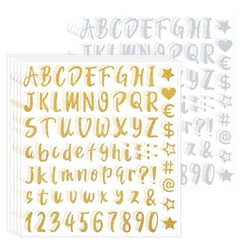 Molain 10 Blätter Glitzer Buchstaben Aufkleber, Selbstklebenden Gold und Silber buchstaben Sticker Klebebuchstaben buchstaben zum aufkleben für Postfach,Schilder,Adressnummer,DIY Scrapbooking(Stil 1) von Molain