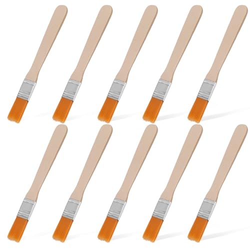 Molain 10pcs Kleine Pinsel, Flache Pinsel mit Holzgriff Kleiner Nylon Pinsel, Lackierpinsel für Heimwerker Kunst Dekorieren Aquarell Öl Gouache Holzfarbe Zeichnen sauberer Staub Klebewerkzeuge(1.2cm) von Molain
