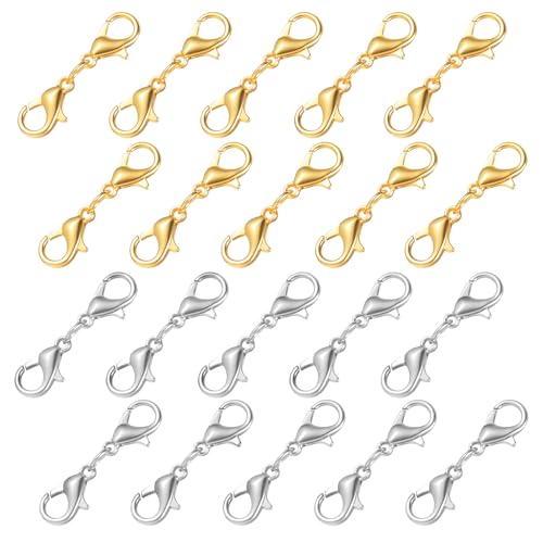 Molain 20 Stück Kettenverschluss Edelstahl, Doppelöffnung Karabinerverschluss, Armbandverbinder Armband Verschluss Ketten Verlängerung für DIY Schmuck Armbänder Halsketten (Gold + Silber) von Molain