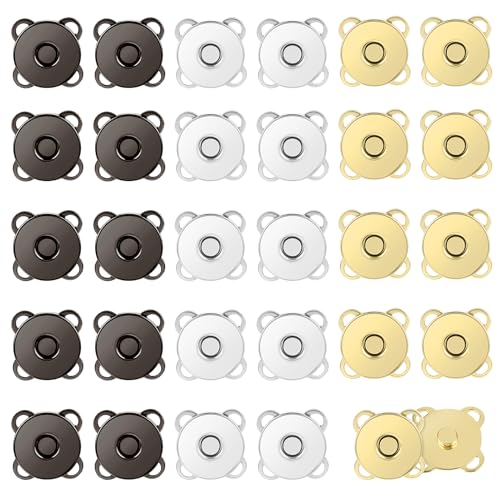 Molain 30 Paare Magnetverschluss Tasche, 14mm Metall Magnetknöpfe Druckknöpfe zum Annähen Magnetische Knopf Pflaumenförmiger Magnetverschluss Schwarz Silber Gold für Geldbörsen Handtaschen Molain 30 Paare Magnetverschluss Tasche, 14mm Metall Magnetknöpfe Druckknöpfe zum Annähen Magnetische Knopf Pflaumenförmiger Magnetverschluss Schwarz Silber Gold für Geldbörsen Handtaschen von Molain