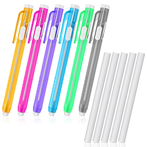 Molain 6 Radiergummis im Stiftstil, 6 einziehbare Click Eraser Pen Shell + 6 Radiergummi, Mechanischer Radierstift Radiergummis für Kinder, Studenten, Künstler, Malerei, Schreiben Heim Schule von Molain