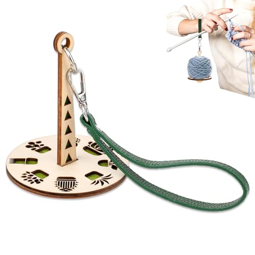 Molain Handgelenk Garnhalter aus Holz, Tragbarer Handgelenk Garnhalter, 360° Drehung Holz Mini Garnhalter mit Handgelenkschlaufe Garnverwirrungen Vorzubeugen Geschenk für Strickliebhaber(grün) von Molain