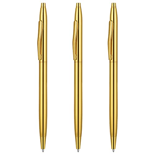 Molain Slim Metall Kugelschreiber, 3 Stück Druckkugelschreiber Schwarze Tinte Stifte Gold Pen Metallic Retractable Stifte für Business Office Studenten Lehrer Geschenk Hochzeit (Gold) von Molain